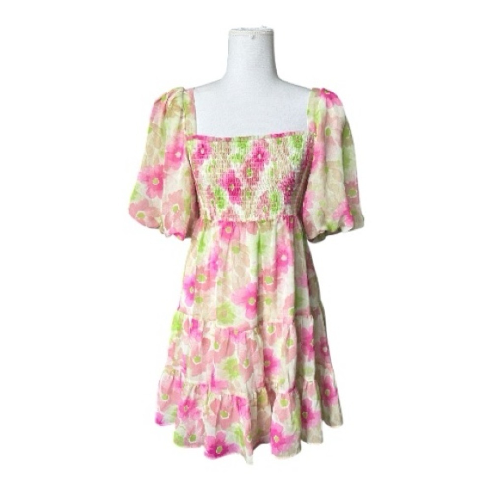 Reset by Jane NWT Watermelon Floral Balloon Sleeve Mini Dress M - Picture 4 of 10